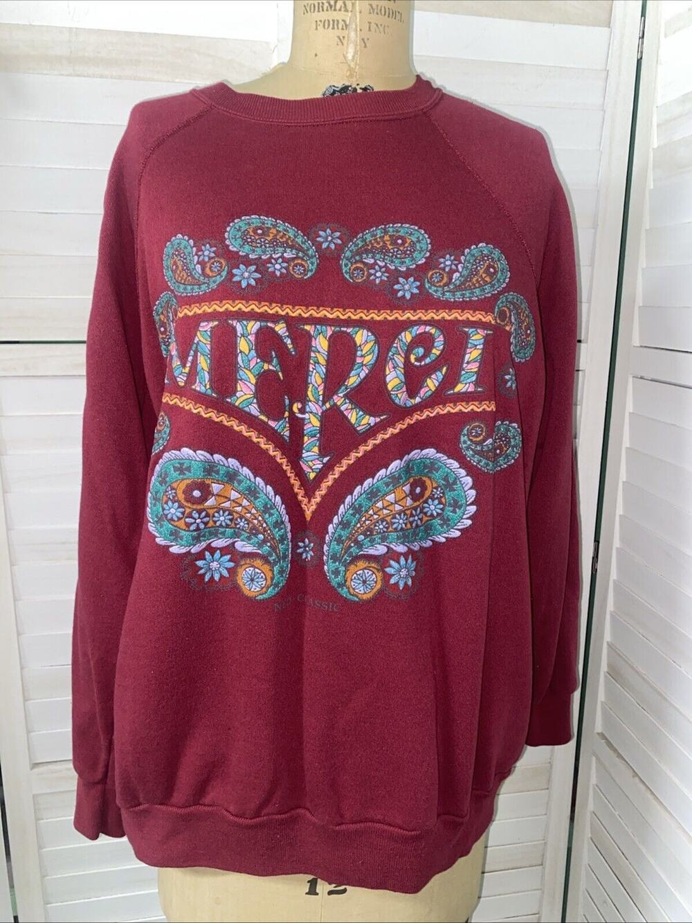 Vintage 90s College Ware Merci Maroon Sweatshirt Adult XXL Made in US